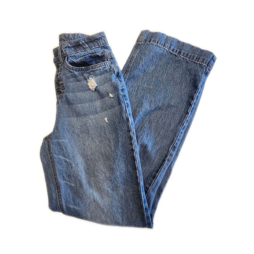 Venus (Jeans & Polo) Mid Rise Button Fly Distressed Flare Leg Jeans, 2
